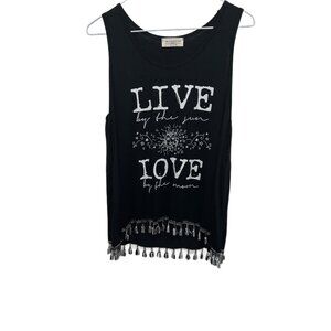 0844 Moonchild USA Graphic Fringed Tank Top  Black